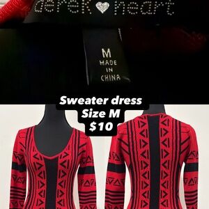 Derek Heart Women's Red and Black Patterned Sweater Dress
